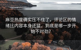 麻豆热度确实压不住了，评论区的情绪比内容本身还猛，到底是哪一步开始不对劲？