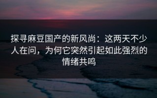 探寻麻豆国产的新风尚：这两天不少人在问，为何它突然引起如此强烈的情绪共鸣