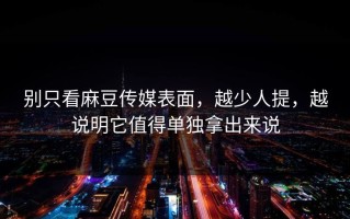 别只看麻豆传媒表面，越少人提，越说明它值得单独拿出来说